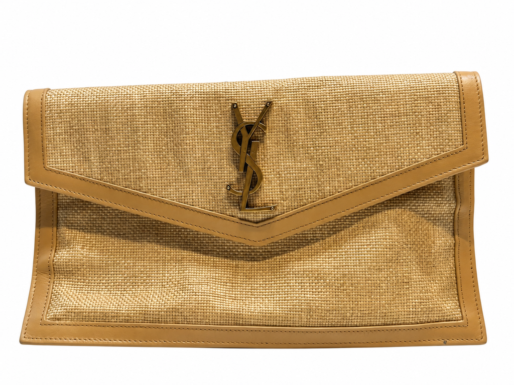 Saint Laurent YSL Raffia Envelope Clutch