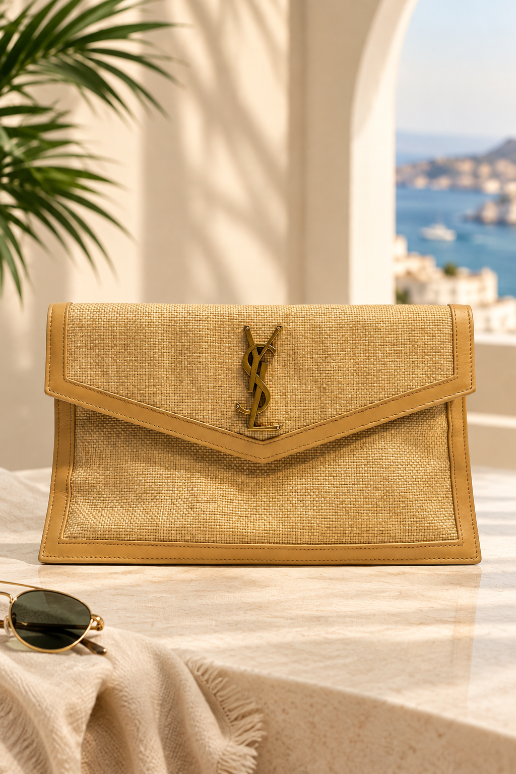 Saint Laurent YSL Raffia Envelope Clutch